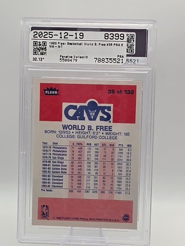 1986 Fleer WORLD B FREE #35 Cleveland Cavaliers Vintage Basketball PSA 8 view 2
