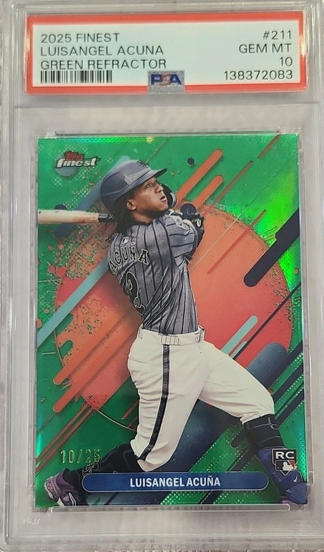 2025 Topps Finest Luisangel Acuna RC #211 Green Refractor /25 PSA 10 Mets