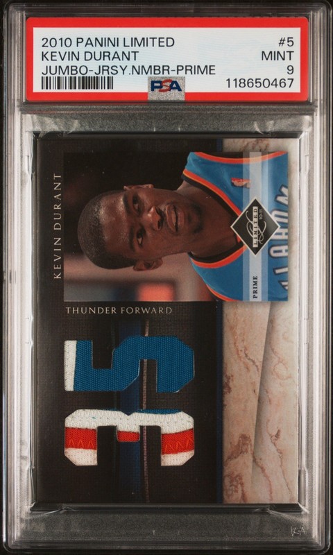 2010 Panini Limited Kevin Durant Jumbo Jersey Numbers PRIME /10 PSA 9 Mint