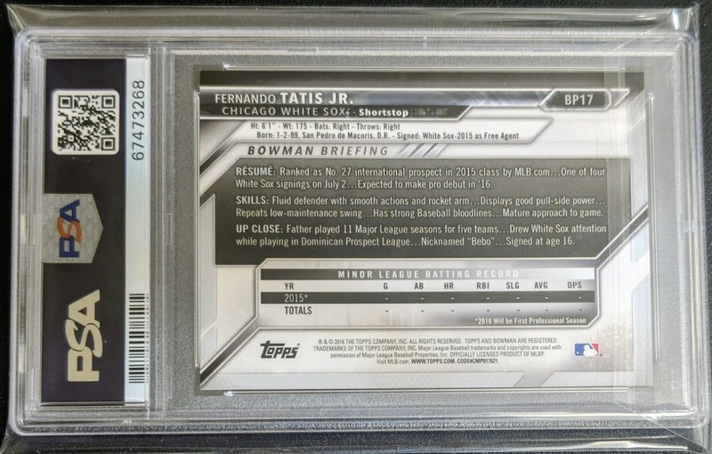 Fernando Tatis Jr. 1st Bowman PSA Gem Mint 10 - 2016 Bowman Chrome Baseball  view 2