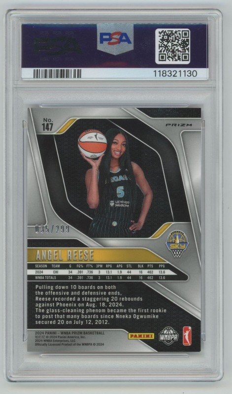 2024-25 Panini Prizm Red Pulsar Angel Reese RC /299 PSA 9 Chicago Sky #147 view 2