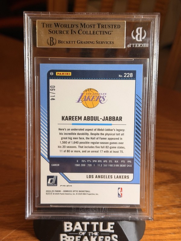 2024 Donruss Optic Legends Kareem Abdul-Jabbar Green FOTL /14 Gem MT 9.5 Lakers view 2
