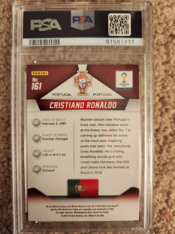 2014 Panini Prizm World Cup Cristiano Ronaldo #161 Portugal PSA 10 Gem Mint view 2