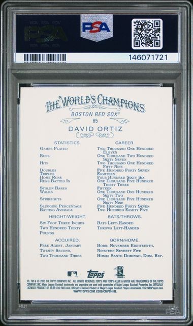 2025 Topps Holiday AD Cal Buyback 2019 Topps A&G #65 David Ortiz Red Sox PSA 10 view 2