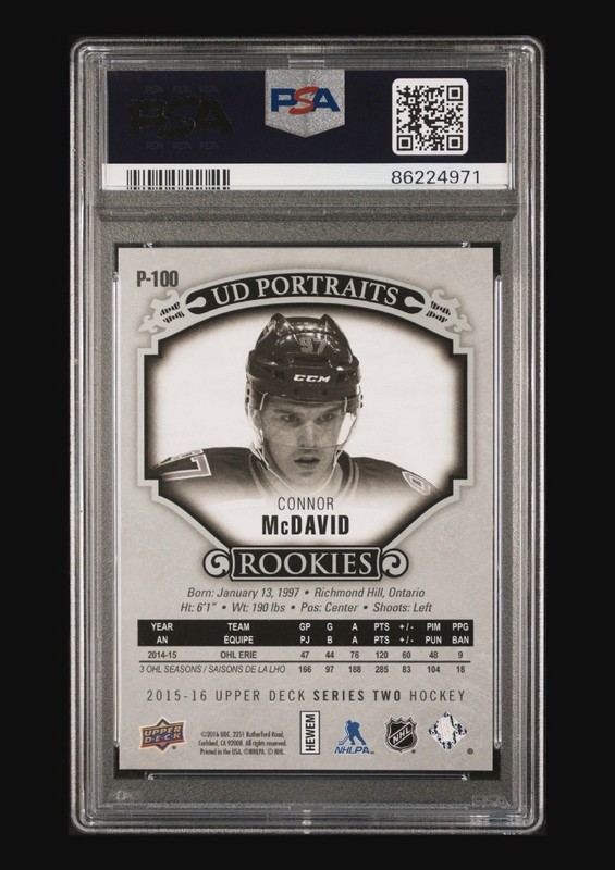 2015 UPPER DECK #P-100 CONNOR MCDAVID UD PORTRAITS RC ROOKIE PSA 10 view 2