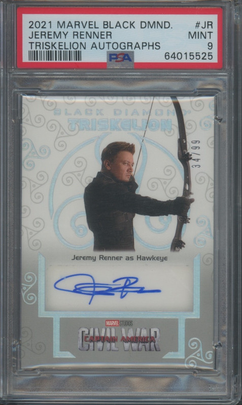 2021 UD Black Diamond Marvel Jeremy Renner #T-JR Triskelion Auto /99 PSA 9