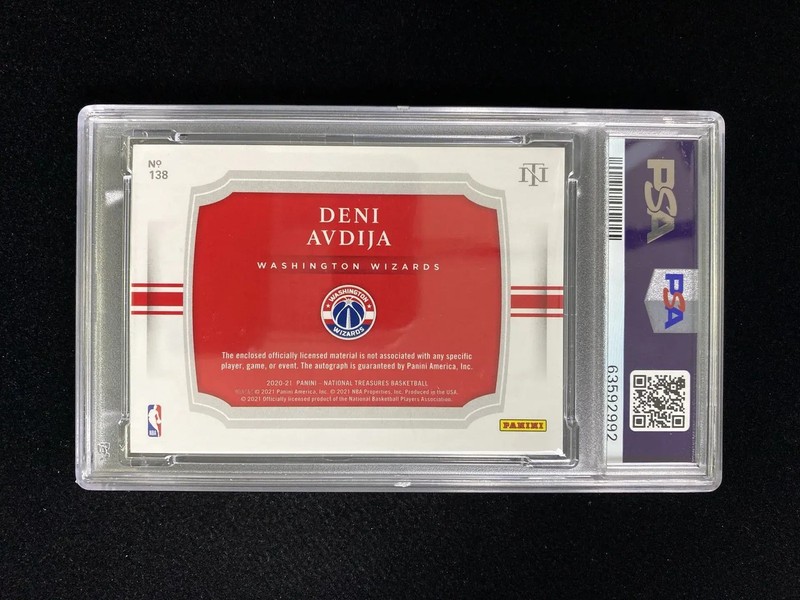 2020-21 National Treasures Deni Avdija RC Rookie Patch Auto RPA 16/75 PSA 8 EB14 view 2