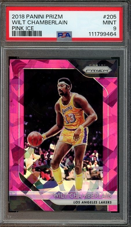 2018 Panini Prizm #205 Wilt Chamberlain Pink Ice PSA 9 Los Angeles Lakers 9464