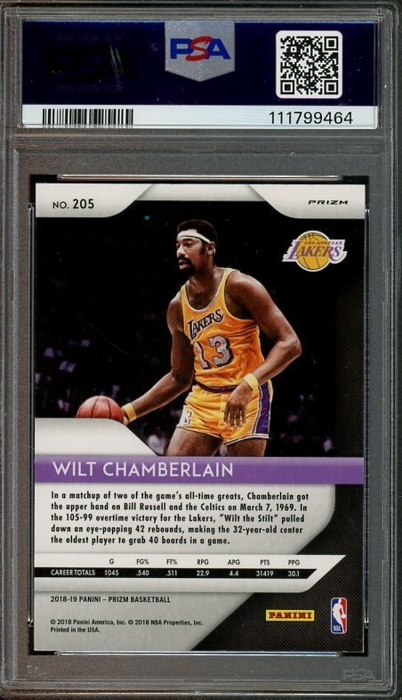 2018 Panini Prizm #205 Wilt Chamberlain Pink Ice PSA 9 Los Angeles Lakers 9464 view 2