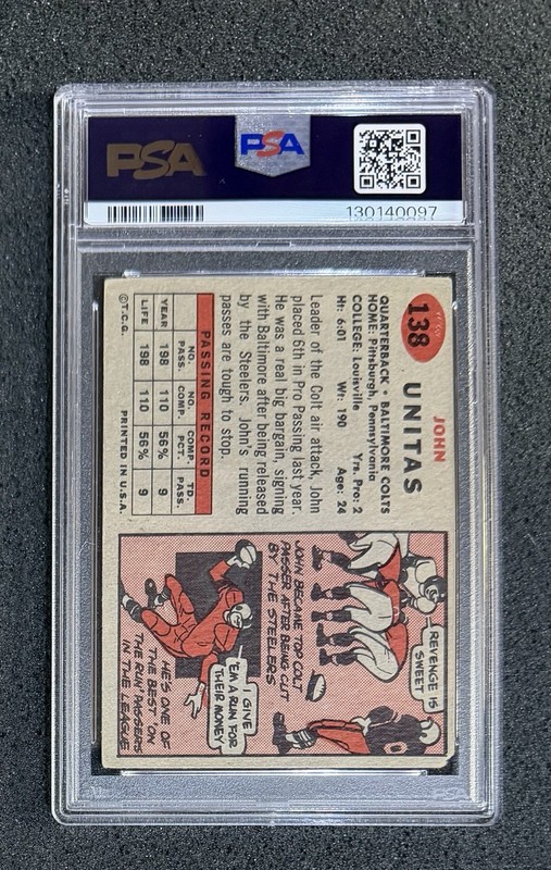 1957 Topps Football - #138 Johnny Unitas - PSA 2 (Newly Graded) view 2