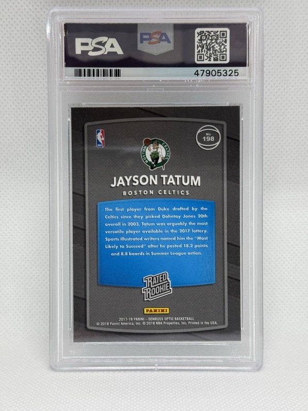 PSA 10 2017-18 Panini Donruss Optic - Rated Rookie Jayson Tatum #198 (RC) view 2