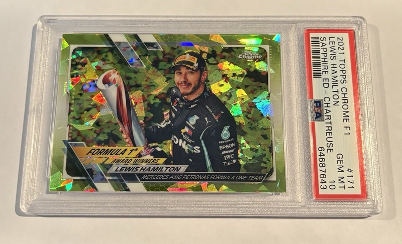 2021 Topps Chrome Sapphire F1 Lewis Hamilton Chartreuse #/199 PSA 10 GEM MINT view 1