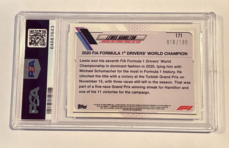 2021 Topps Chrome Sapphire F1 Lewis Hamilton Chartreuse #/199 PSA 10 GEM MINT view 2