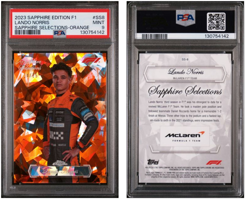 2023 Topps Chrome F1 Sapphire Selections Lando Norris Orange /25 PSA 9