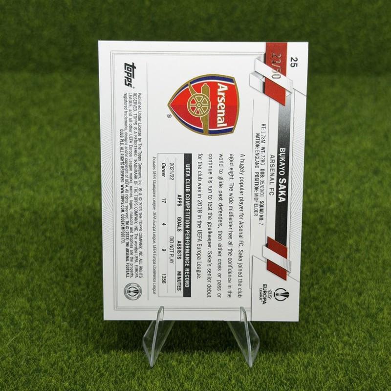Bukayo Saka Gold Refractor /50 2022-23 Topps Chrome  UEFA #25 Arsenal FC view 2