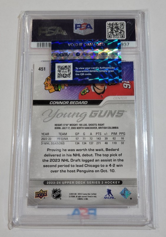 2023-24 Upper Deck Series 2 - Connor Bedard Young Guns #451 (PSA 10) view 2