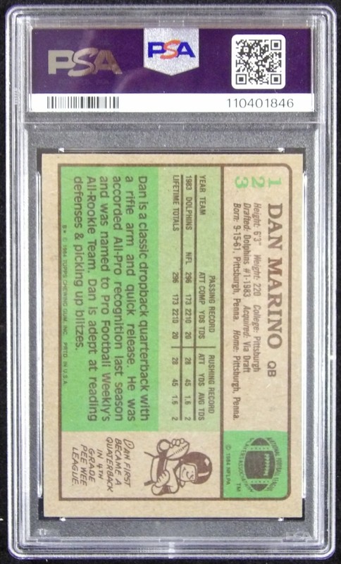 Dan Marino Miami Dolphins 1984 Topps Rookie Football Card #123 PSA 7 Near Mint view 2