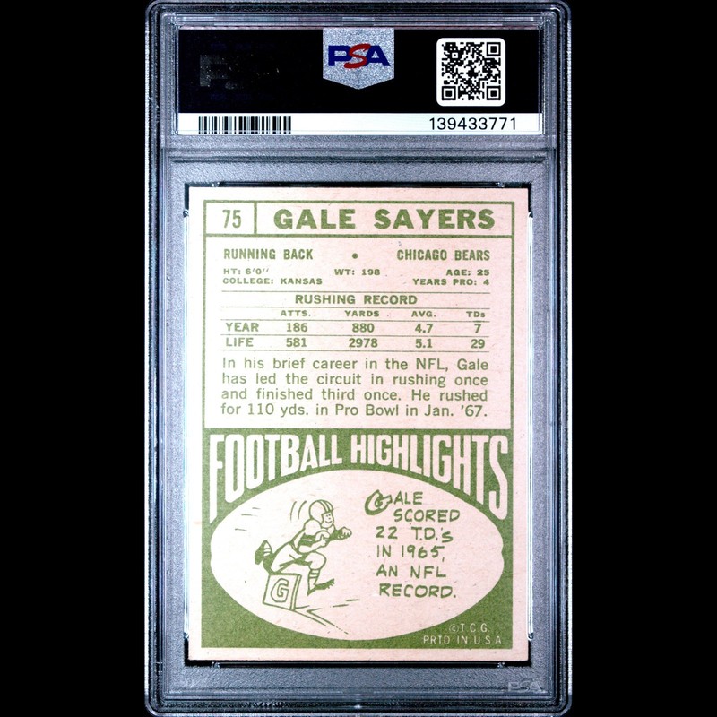 1968 Topps Gale Sayers #75 PSA 4 VG-EX Chicago Bears HOF Vintage Football Card view 2
