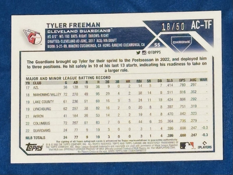 2023 Topps Chrome Update Gold Wave Refractor /50 Tyler Freeman #AC-TF Auto view 2