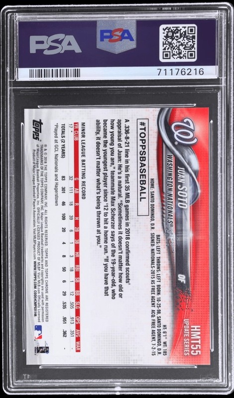 2018 Topps Chrome Update Juan Soto Pink Refractor #HMT55 PSA 10 Rookie RC view 2