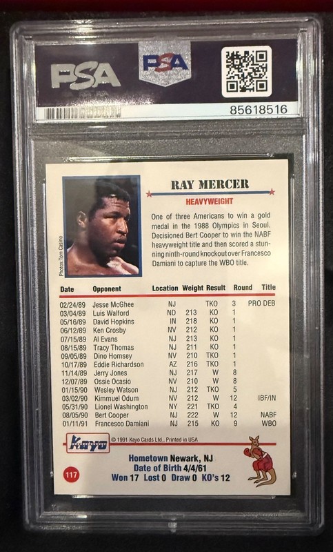1991 Kayo Ray Mercer card with a PSA/DNA "Authentic Auto" view 2