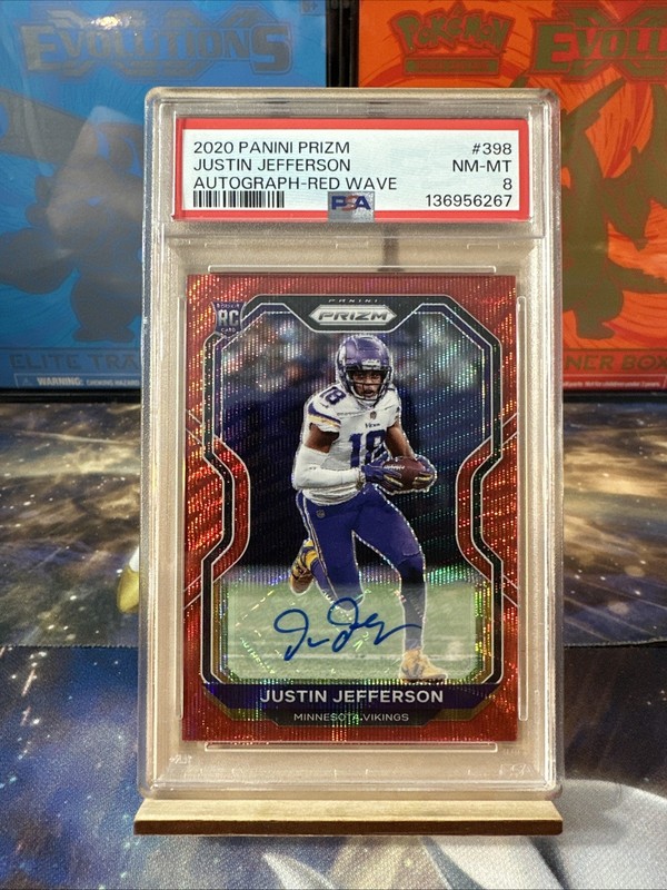 2020 Panini Prizm Justin Jefferson RC #398 Red Wave Prizm Autographs /149 PSA 8