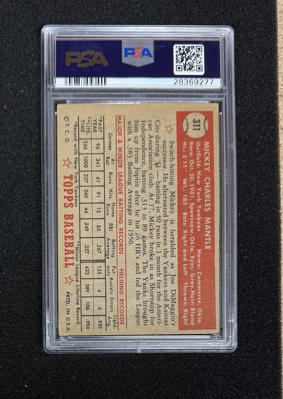 1952 Topps - #311 Mickey Mantle - PSA 4 view 2