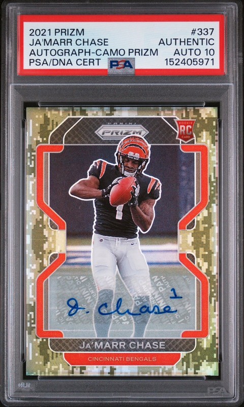 2021 Panini Prizm Camo Ja’marr Chase Rookie Auto /25 PSA Authentic AUTO 10 