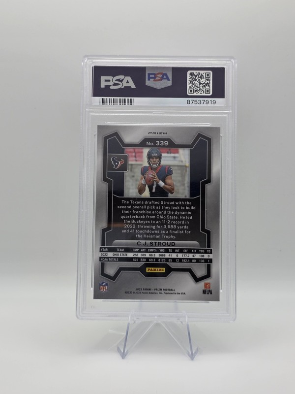 2023 Panini Prizm C.J. STROUD Neon Green Pulsar RC #339 PSA 10 GEM MINT Texans view 2