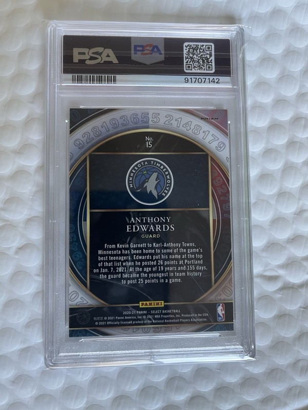 2020 Select Numbers Silver #15 Anthony Edwards PSA 9 rookie view 2
