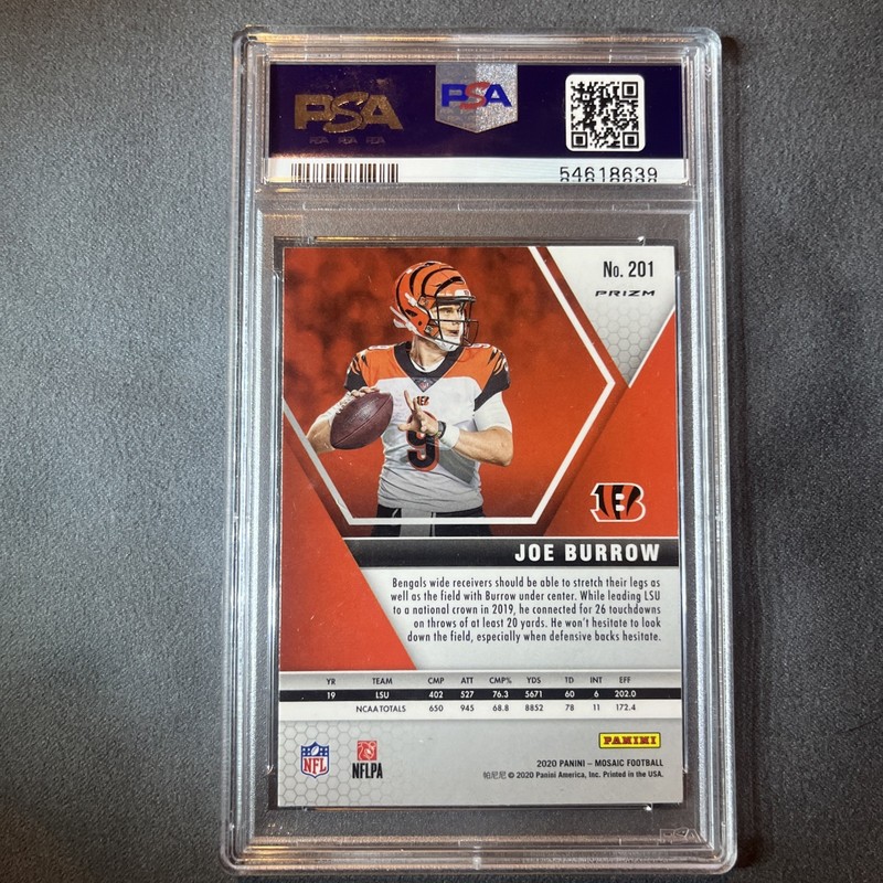 Joe Burrow 2020 Panini Mosaic #201 Prizm Camo Pink Rookie RC PSA 10 view 2