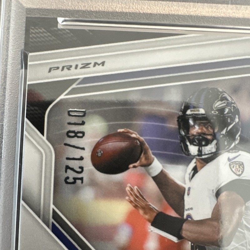 Panini 2025 Prizm Lamar Jackson #78 Purple Prizm /125 Serial #018 PSA 9 view 2