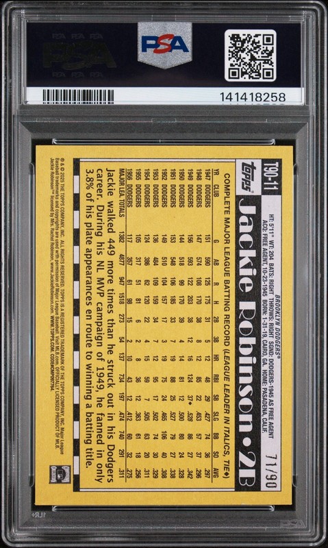 2025 TOPPS 1990 TOPPS BASEBALL #T90-11 JACKIE ROBINSON THE REAL ONE POP 1 PSA 9 view 2