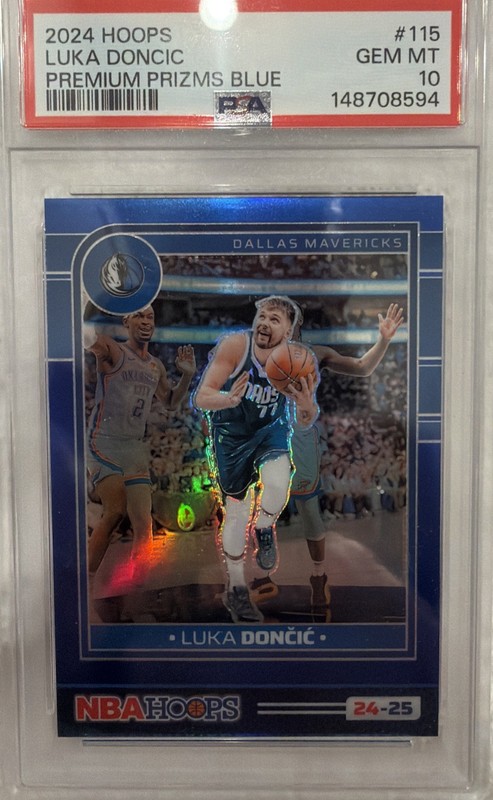 2024 Hoops Luka Doncic - Premium Prizms Blue #115 /49. PSA 10.