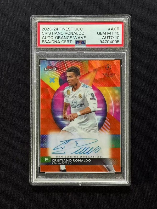 2023-24 Topps Finest Cristiano Ronaldo Orange Wave /25 PSA 10 Auto 10 POP 2 LU12