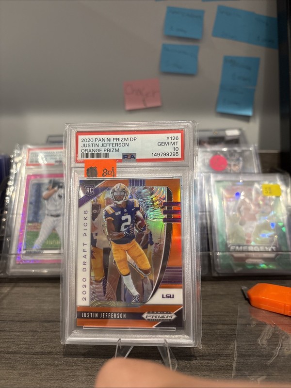 Panini 2020 Prizm Draft Justin Jefferson #126 Orange Prizm Rookie PSA 10 LSU