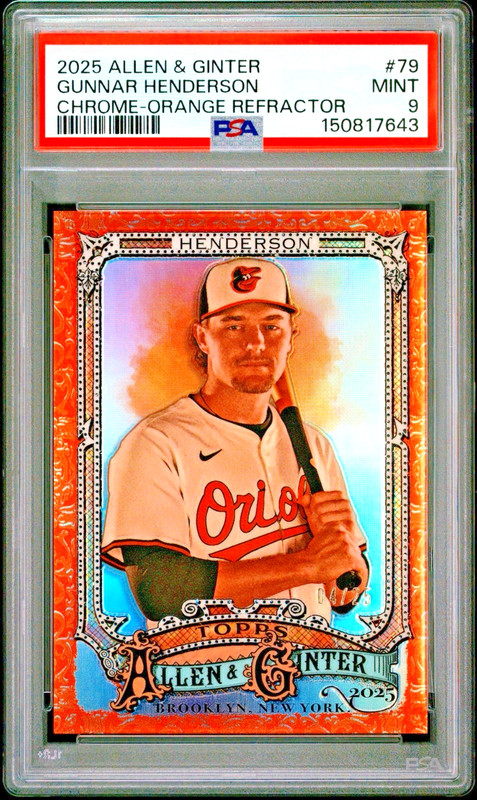 2025 Topps Allen & Ginter Gunnar Henderson Chrome Orange Refractor /25 SSP PSA 9
