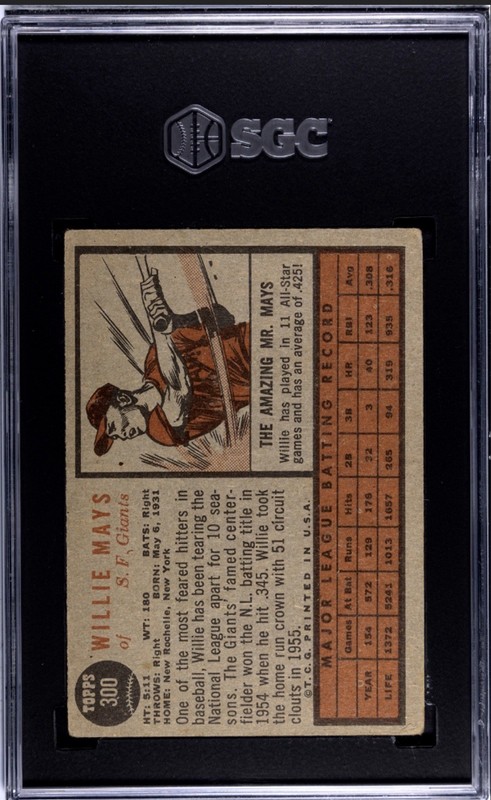 1962 TOPPS #300 WILLIE MAYS GOOD SGC 2 #8051639 I COMBINE SHIP $5 UNLIMITED view 2