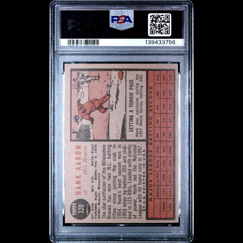 1962 Topps Hank Aaron #320 PSA 5 EX Milwaukee Braves HOF Vintage Baseball Cards view 2