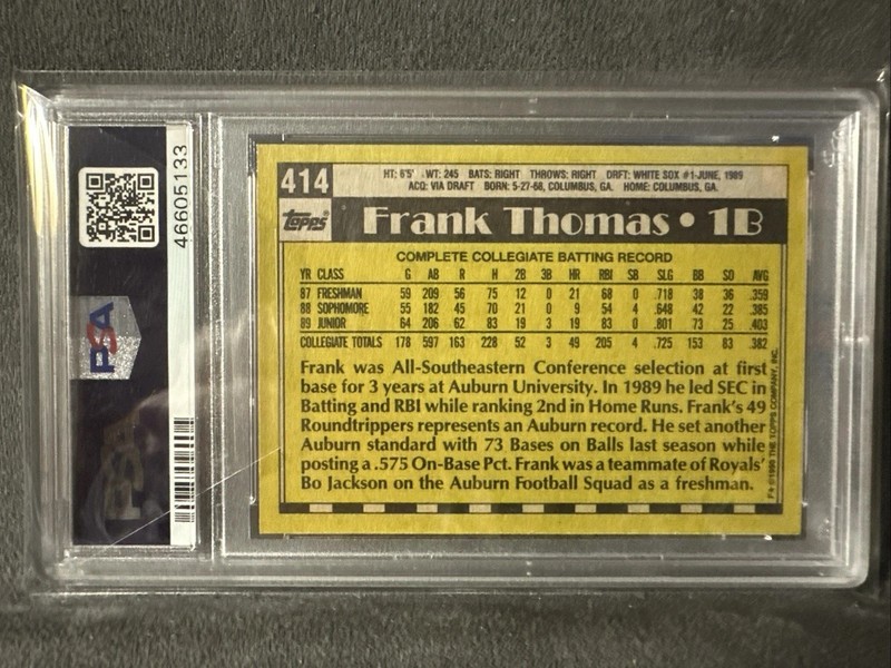 1990 Topps #414 Frank Thomas Rookie Card - PSA 9 MINT - HOF - Name on Front 🔥📈 view 2