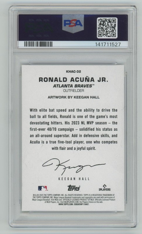 2025 Topps Update Keegan Hall Art Card Ronald Acuna Jr. PSA 10 Braves #KHAC-32 view 2