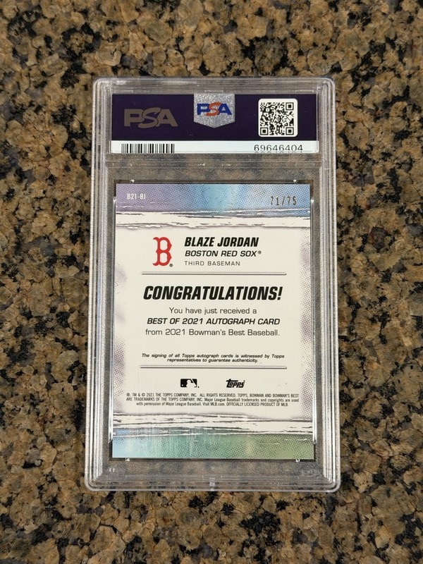 BLAZE JORDAN 2021 Bowman's Best Best Autograph Gold Lava #BJ AUTO #/75 PSA 10 view 2