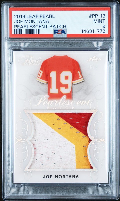 Joe Montana PSA 9-2018 Leaf Pearl Pearlescent Patch 6/6-3-Color Game Used SSP 🔥