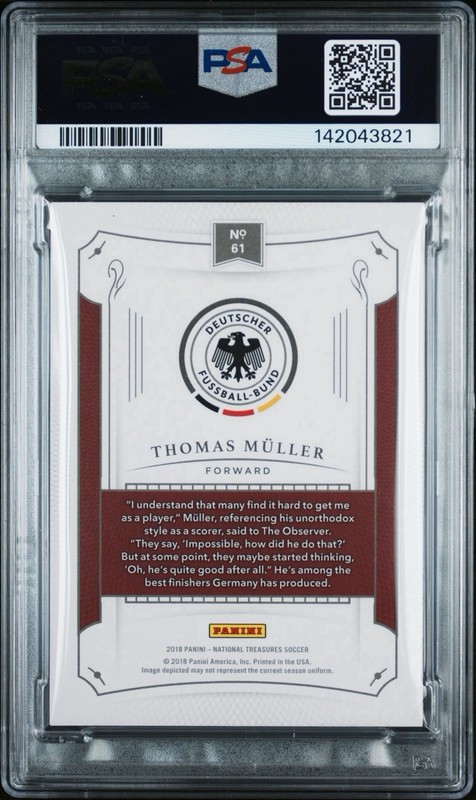 2018 Panini National Treasures #61 Thomas Müller Signed /50 PSA GEM MT 10 AUTO view 2