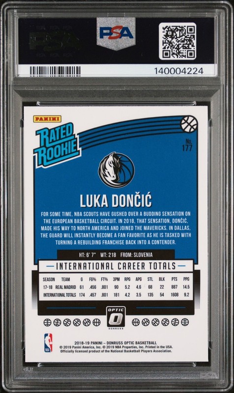 2018-19 Donruss Optic-  Rated Rookie Luka Doncic #177 (RC) PSA 10 Lakers  view 2