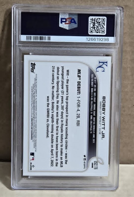Bobby Witt Jr 2022 Topps Chrome Update Purple Refractor USC176 PSA 10 GEM RC view 2