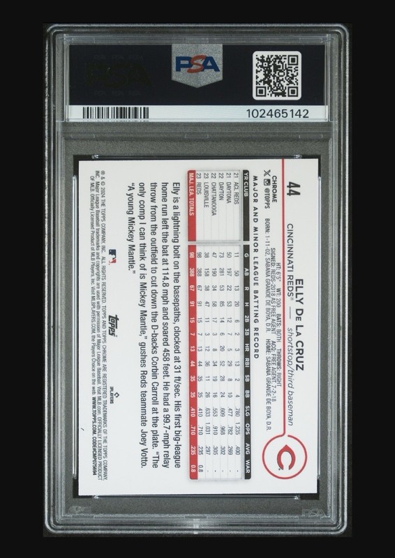 2024 TOPPS CHROME #44 ELLY DE LA CRUZ PRISM REFRACTOR RC PSA 10 view 2