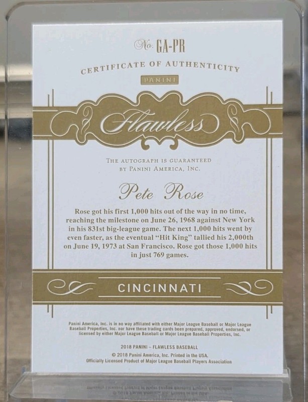 2018 Panini Flawless Signatures Pete Rose Cincinnate Reds Auto #12/25 FSPR view 2