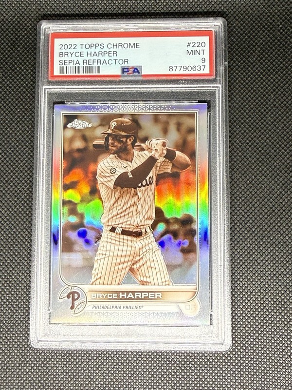 2022 Topps Chrome Bryce Harper #220 Sepia Refractor Phillies PSA 9