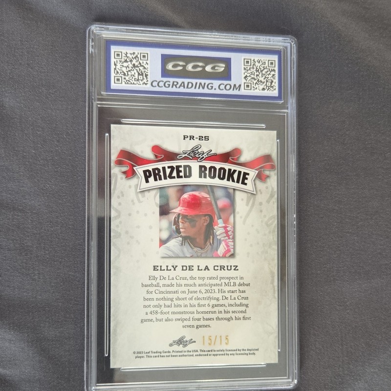 2023 Leaf Metal Prized Rookie Elly De La Cruz Purple Wave PR-25 15/15 CGC 10 view 2